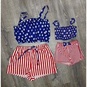 Mama & Mini Matching Top Shorts Set Womens Large Toddler Girls 2-3 Yrs Patriotic